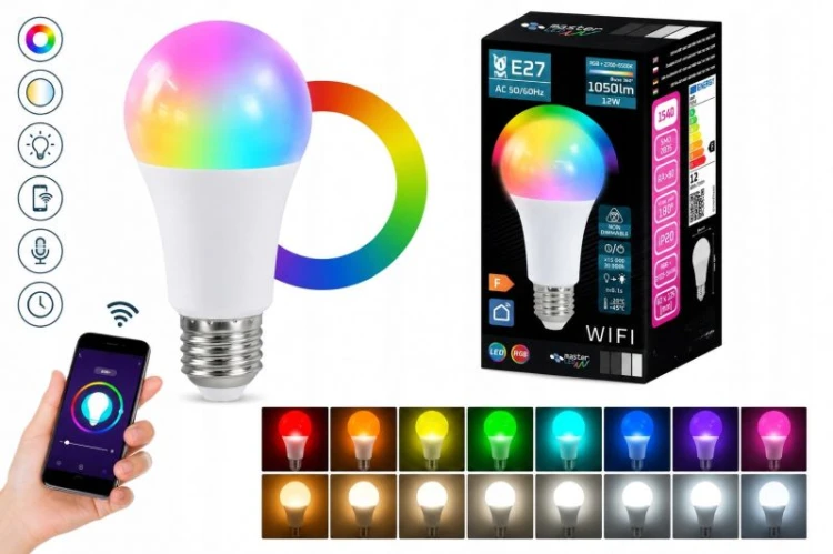 Żarówka LED SMART E27 12W A60 RGB+WW/CW sterowana aplikacją TUYA - zmiana kolorów
