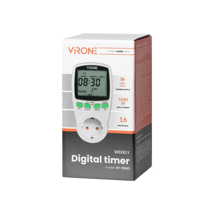 Programator czasowy elektroniczny Virone DT-1(GS) z wyświetlaczem LCD