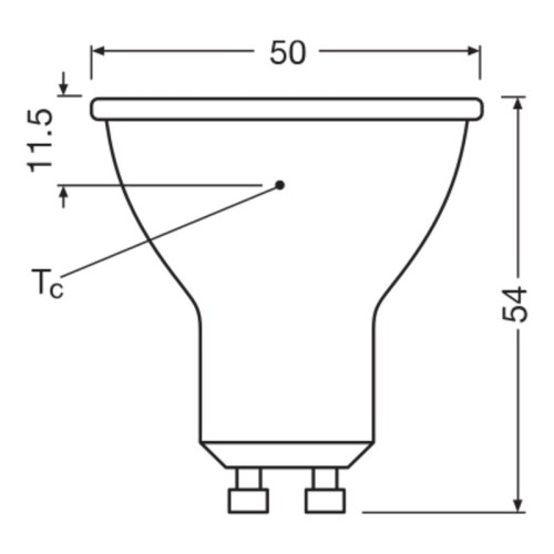 Wymiary żarówki LED GU10 6,1W 2700K 36° ściemnialnej