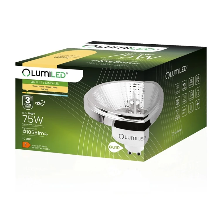 Srebrna żarówka LED GU10 ES111 10W biała ciepła