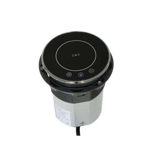 Gniazdo meblowe 3x Schuko z USB-A USB-C i ładowarką indukcyjną czarne