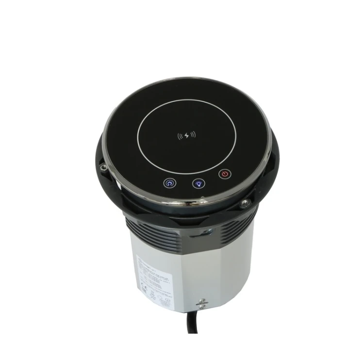 Gniazdo meblowe 3x Schuko z USB-A USB-C i ładowarką indukcyjną czarne