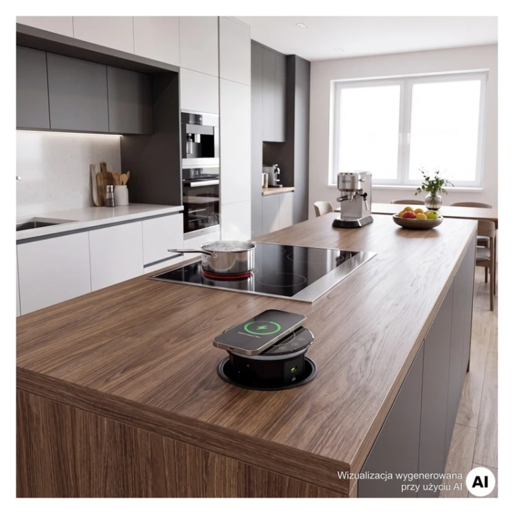 Gniazdo meblowe wielofunkcyjne 3x Schuko USB A+C czarne