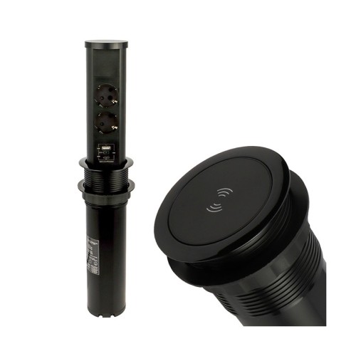 Gniazdo meblowe TOWER BOX 2x Schuko z USB-A USB-C i ładowarką indukcyjną