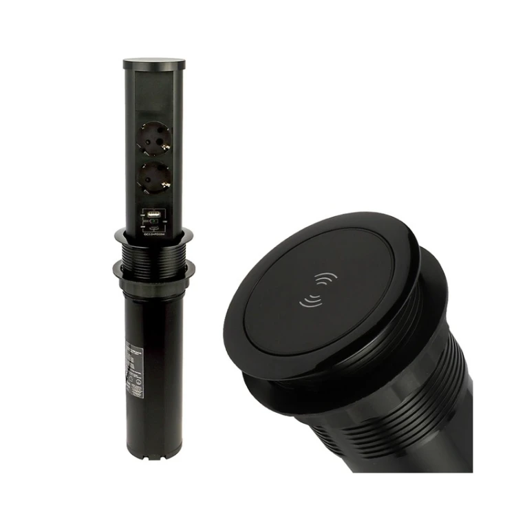 Gniazdo meblowe TOWER BOX 2x Schuko z USB-A USB-C i ładowarką indukcyjną