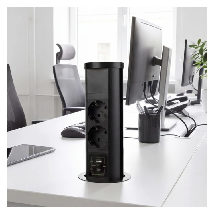 Gniazdo blatowe TOWER BOX 2x Schuko z ładowaniem bezprzewodowym