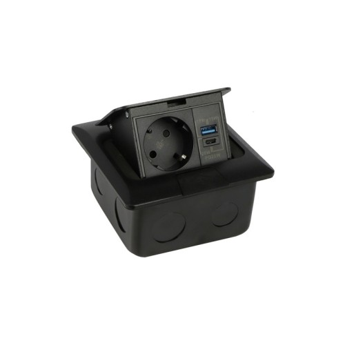 Gniazdo podłogowe FLOOR BOX 1x Schuko z USB-A USB-C PD20W czarne