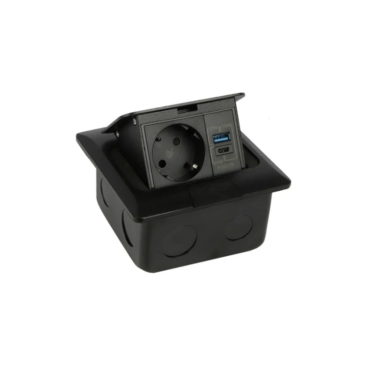 Gniazdo podłogowe FLOOR BOX 1x Schuko z USB-A USB-C PD20W czarne