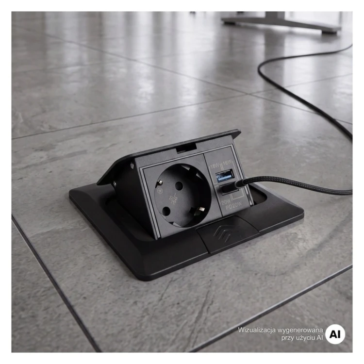 Gniazdo FLOOR BOX do podłogi z USB A+C i szybkim ładowaniem PD20W
