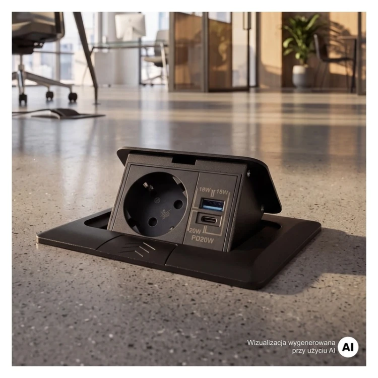 FLOOR BOX czarne gniazdo podłogowe 230V z USB A+C