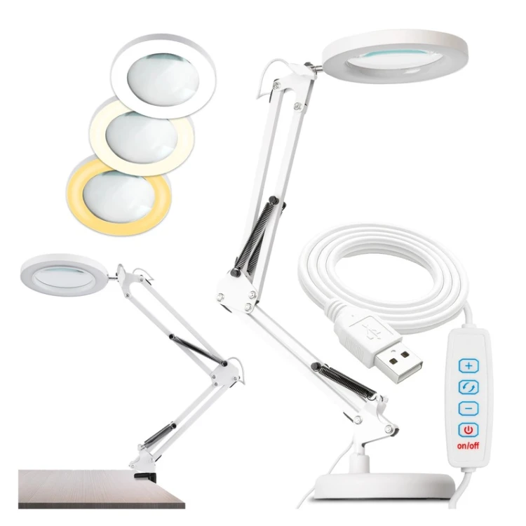 Lampa biurkowa kreślarska 8W z lupą CCT biała
