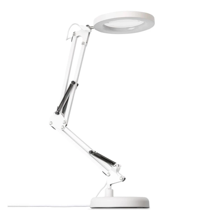Biała lampka biurkowa LED 8W z lupą