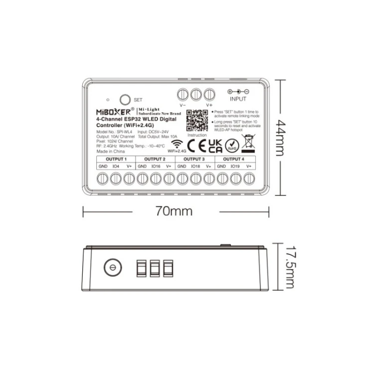 Kontroler WiFi MiLight SPI-WL4 do cyfrowych taśm LED SPI