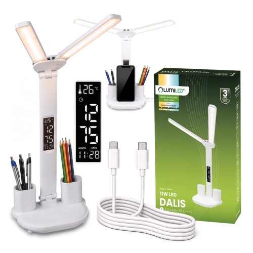 Lampa biurkowa podwójna DALIS 11W CCT biała z wyświetlaczem