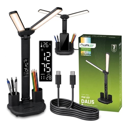 Lampa biurkowa podwójna DALIS 11W CCT czarna z wyświetlaczem