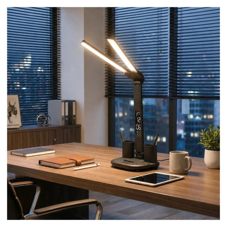 Czarna lampa biurkowa 11W CCT z wyświetlaczem