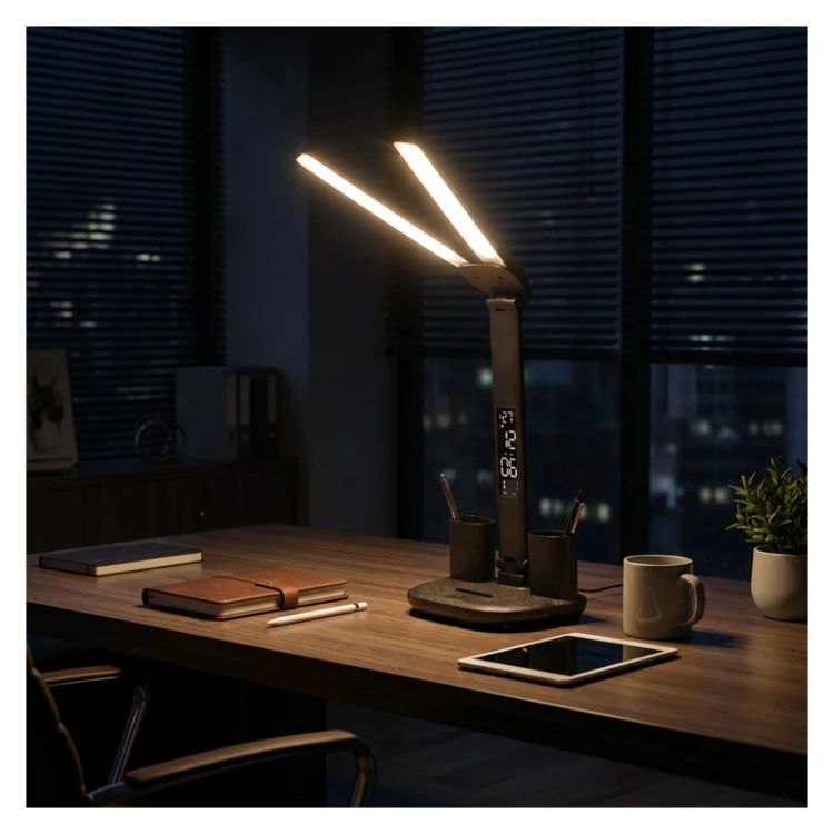 Lampa biurkowa podwójna DALIS z wyświetlaczem