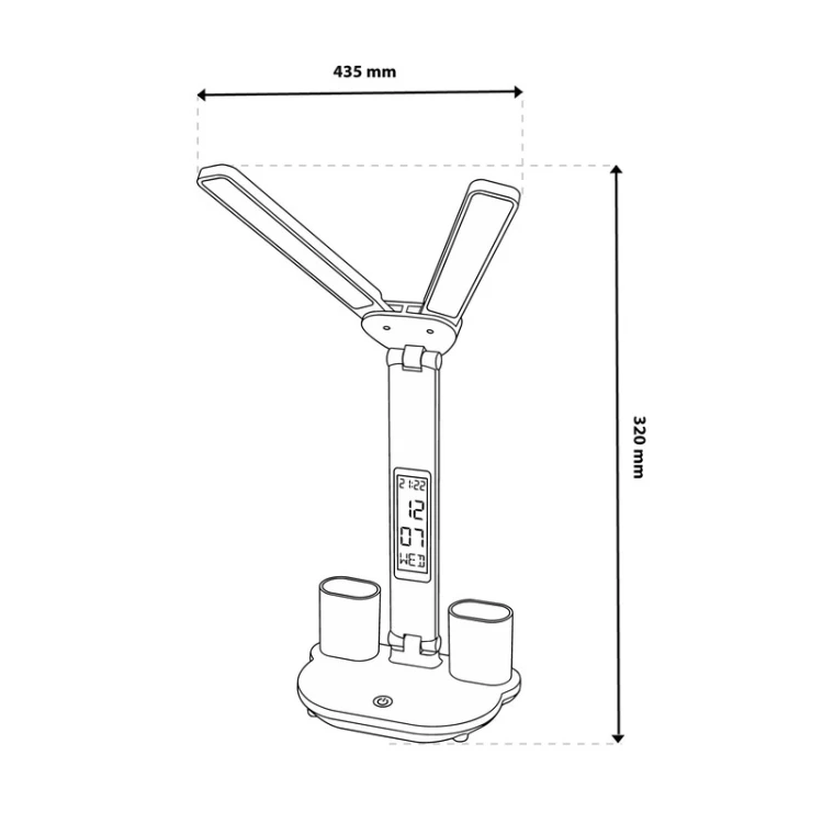 Wymiary lampy biurkowej DALIS 11W CCT czarnej z wyświetlaczem