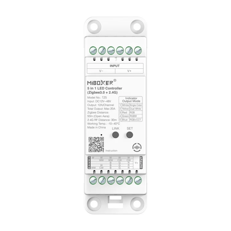 Sterownik LED 5w1 Mono CCT RGB RGBW RGBCCT Zigbee 12–48V 20A