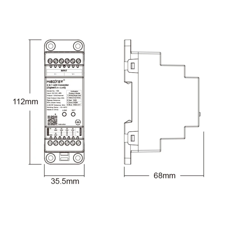 Kontroler LED 12–48V 20A Zigbee do montażu na szynie