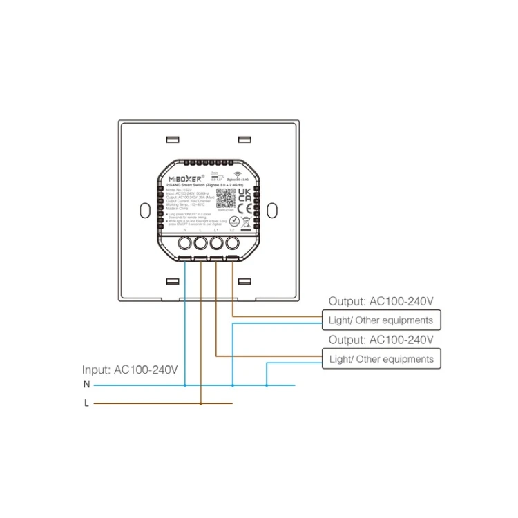 Przełącznik ścienny dwukanałowy ZigBee 3.0 + 2.4G