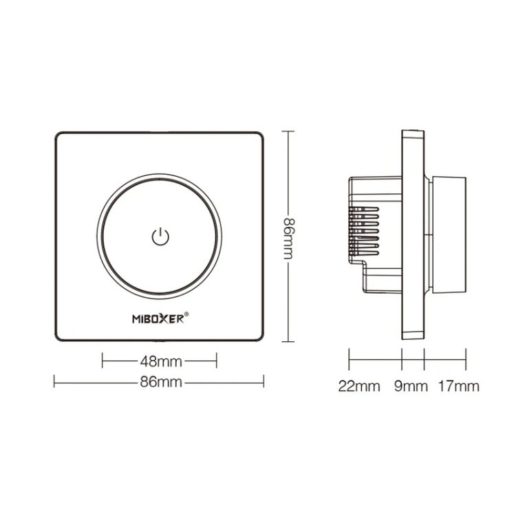 Wymiary ściemniacza obrotowego Zigbee TRI-K1ZR