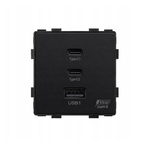 Gniazdo USB-A + 2xUSB-C MDX 65W szybkie ładowanie czarne
