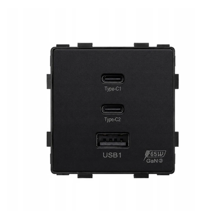 Gniazdo USB-A + 2xUSB-C MDX 65W szybkie ładowanie czarne