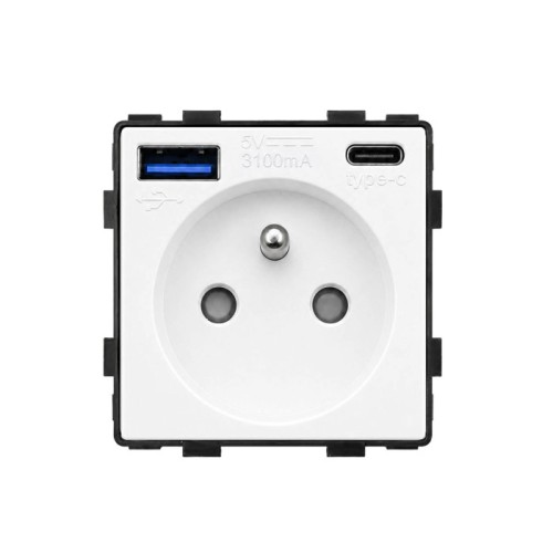 Gniazdo pojedyncze MDX białe USB-A + USB-C 3100mA