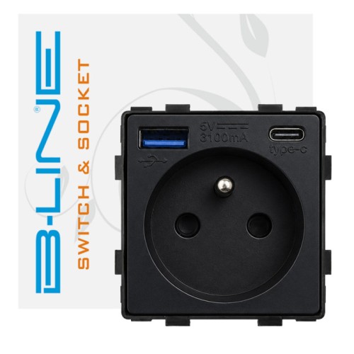 Czarne gniazdo MDX z portami USB-A i USB-C