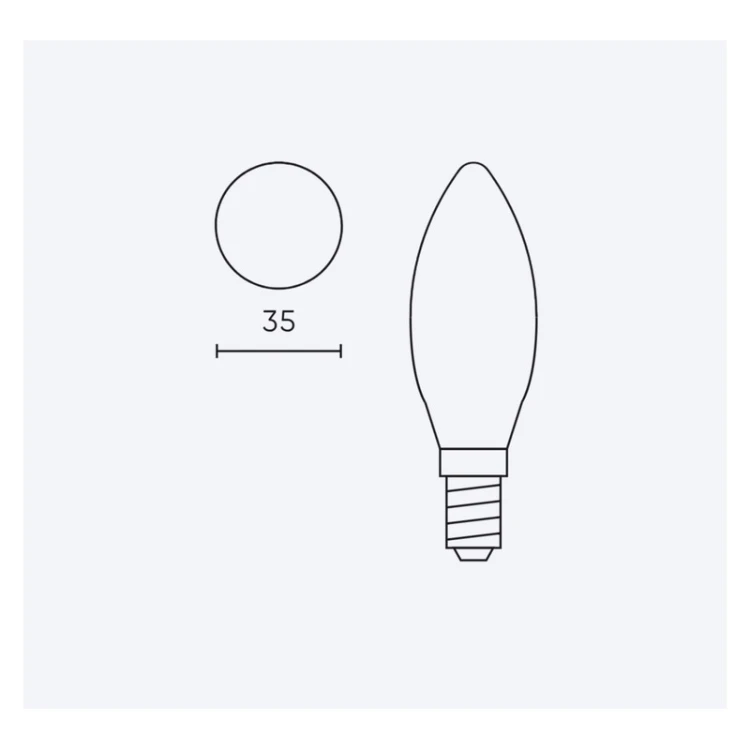 Wymiary żarówki LED line LITE E14 C35 5W ściemnialnej