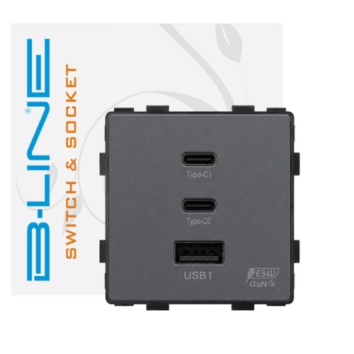 Szare gniazdo MDX 65W z USB-A i dwoma portami USB-C