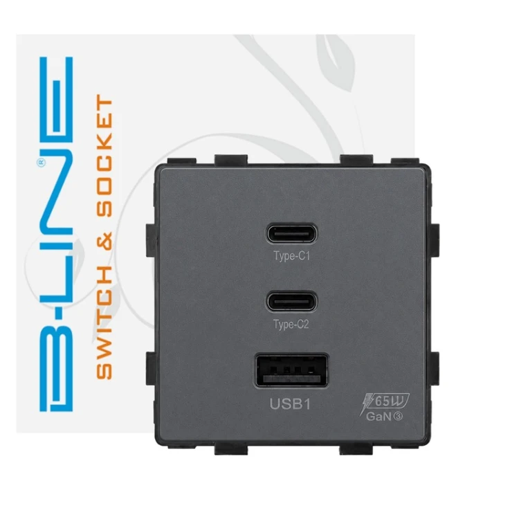 Szare gniazdo MDX 65W z USB-A i dwoma portami USB-C