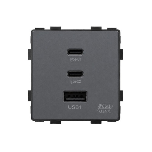 Gniazdo USB-A + 2xUSB-C MDX 65W szybkie ładowanie szare