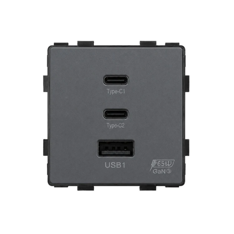Gniazdo USB-A + 2xUSB-C MDX 65W szybkie ładowanie szare