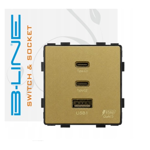 Złote gniazdo MDX 65W z USB-A i dwoma portami USB-C