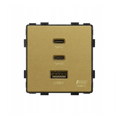 Gniazdo USB-A + 2xUSB-C MDX 65W szybkie ładowanie złote