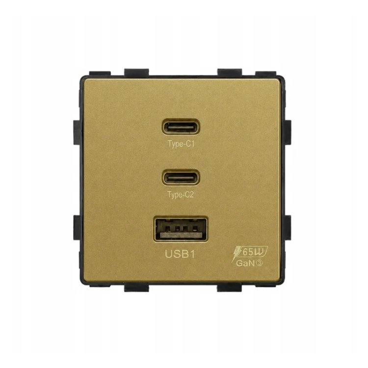 Gniazdo USB-A + 2xUSB-C MDX 65W szybkie ładowanie złote