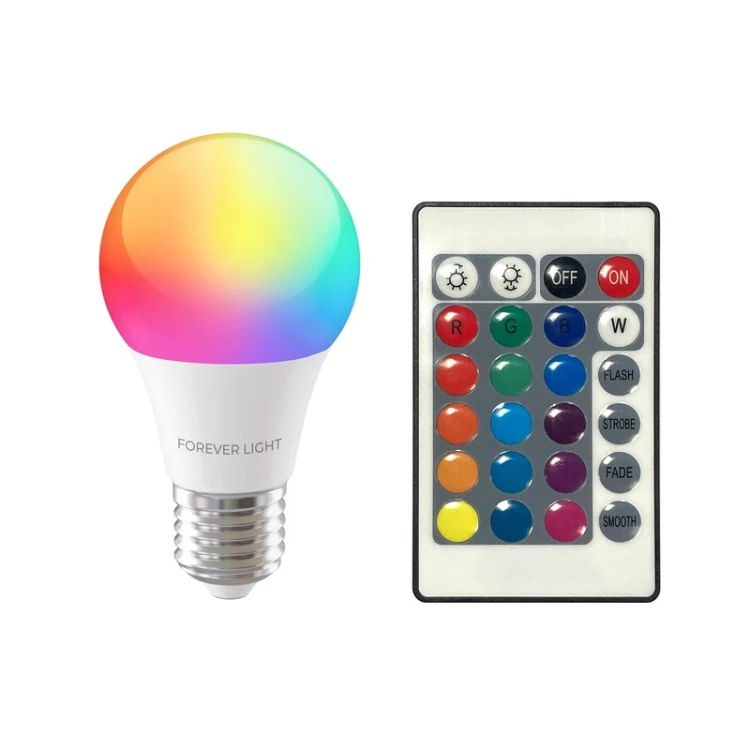 Żarówka LED E27 8W RGB + biała neutralna A60 z pilotem