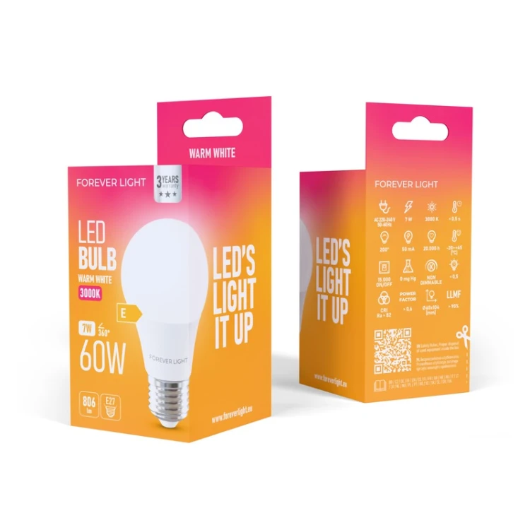 Żarówka LED A60 E27 7W ciepłe światło 3000K