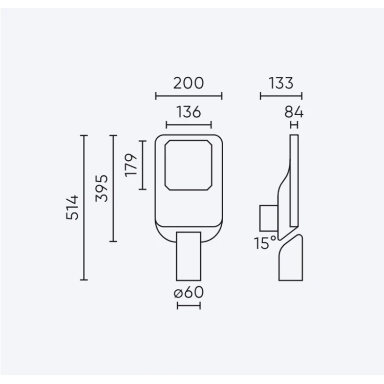 Wymiary lampy ulicznej LED line PRIME CAMINO 50W IP66