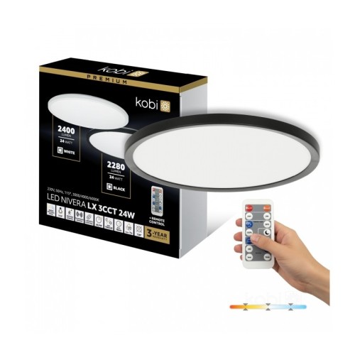 Plafon LED NIVERA CIRCLE Premium 24W 3CCT czarny z czujnikiem i pilotem