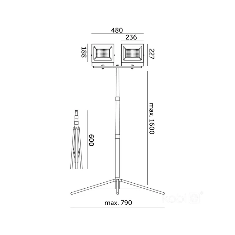 Statyw z 2 lampami LED 100W IP54 TIGRA TRIPOD