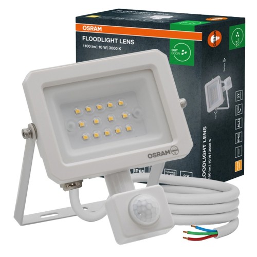 Naświetlacz LED Lens 10W 3000K IP65 biały z czujnikiem