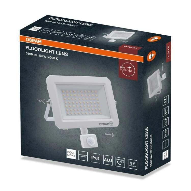 Naświetlacz zewnętrzny LED 50W biały z czujnikiem ruchu
