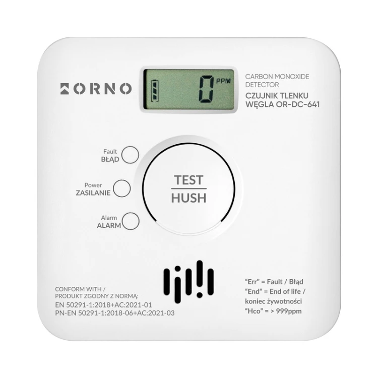 Detektor tlenku węgla CO z przyciskiem TEST