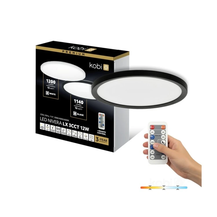 Plafon LED NIVERA CIRCLE Premium 12W 3CCT czarny z czujnikiem i pilotem