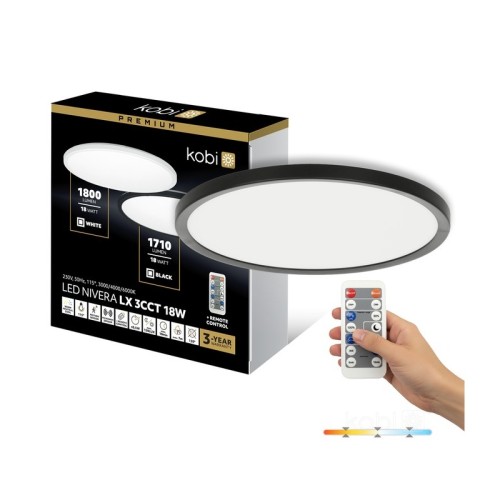 Plafon LED NIVERA CIRCLE Premium 18W 3CCT czarny z czujnikiem i pilotem