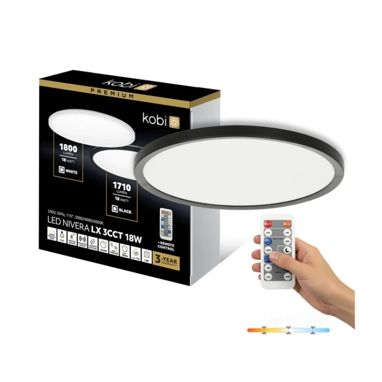 Plafon LED NIVERA CIRCLE Premium 18W 3CCT czarny z czujnikiem i pilotem